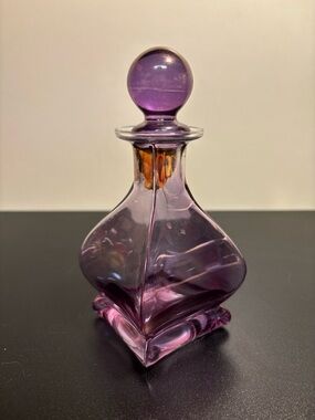 Source Unknown Purple Glass Decorative Decanter with Gold Accent